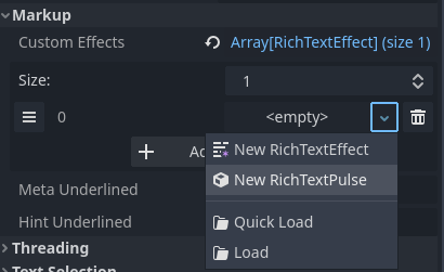 Selecting a custom RichTextEffect after saving a script that extends RichTextEffect with a class_name