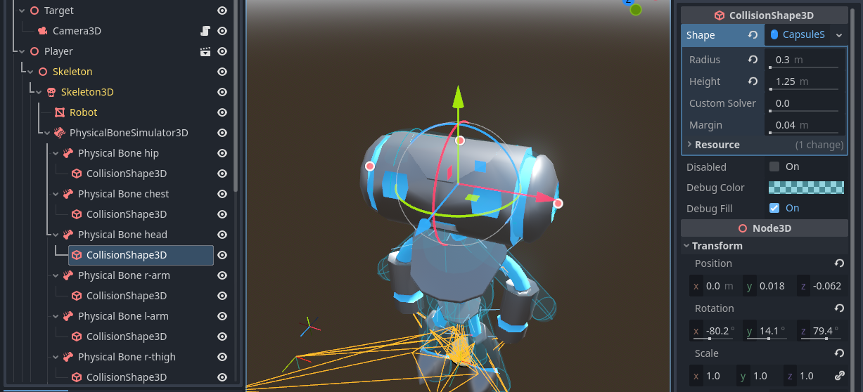 Adjusting collision shapes in the 3D editor