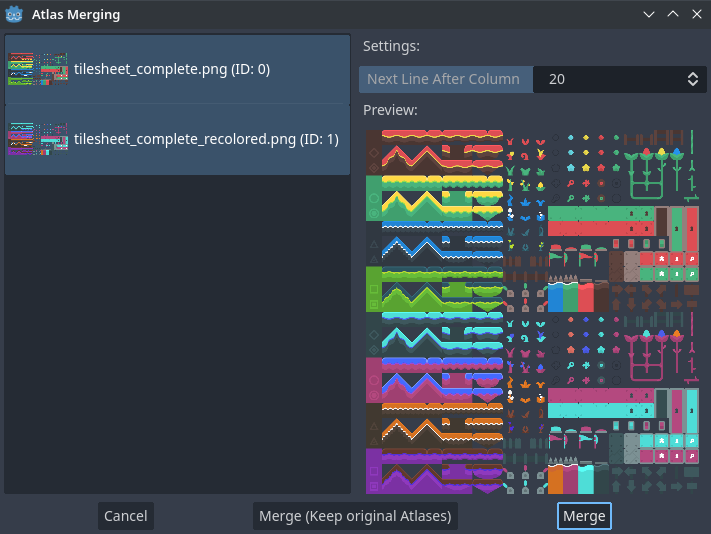 Using the atlas merging tool dialog