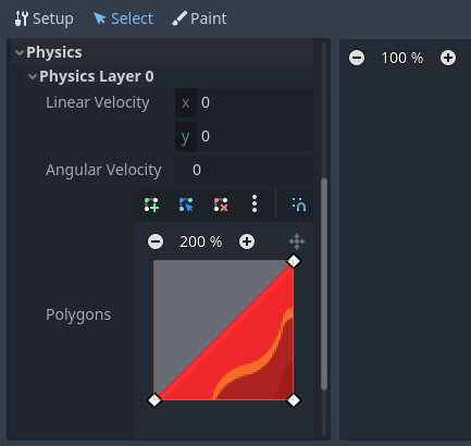 Creating a triangle collision shape by right-clicking one of the corners to remove it